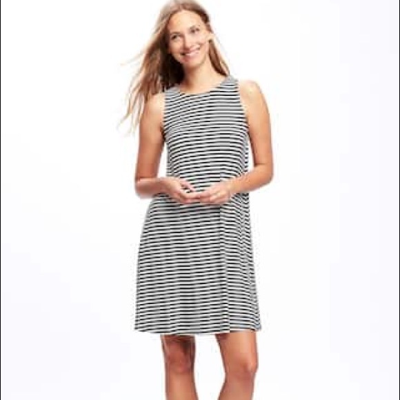 Euc Old Navy Jersey B W Striped Swing Dress